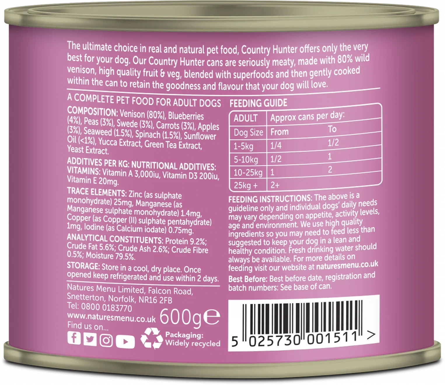 Natures Menu Country Hunter Venison with Superfoods Wet Dog Food