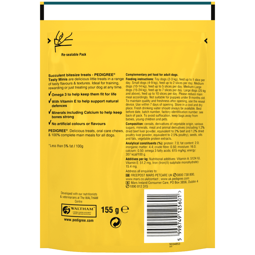 Pedigree Tasty Minis Chewy Slices with Beef & Poultry Dog Treats 155g