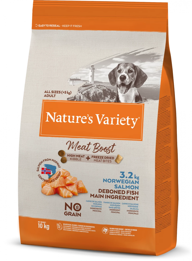 Nature's Variety Meat Boost Norwegian Salmon Adult Dry Dog Food 10kg