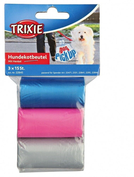 Trixie Dog Poop Bags with Handles 3 rolls of 15 bags