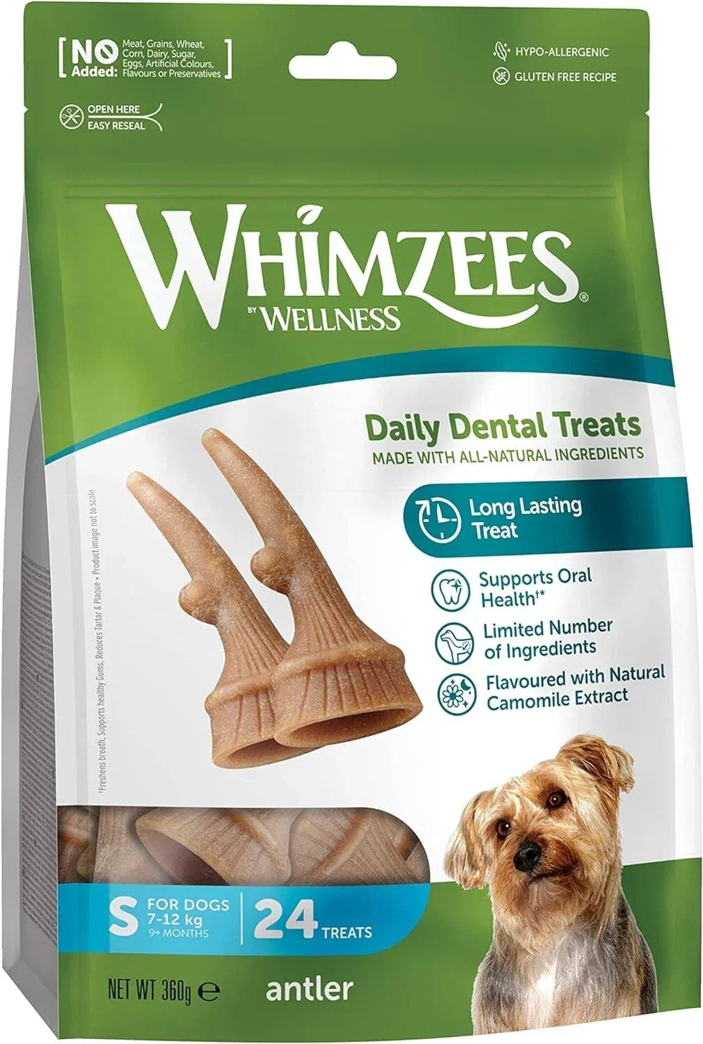 Whimzees by Wellness Daily Dental Antlers for Small Dogs 24 Pack