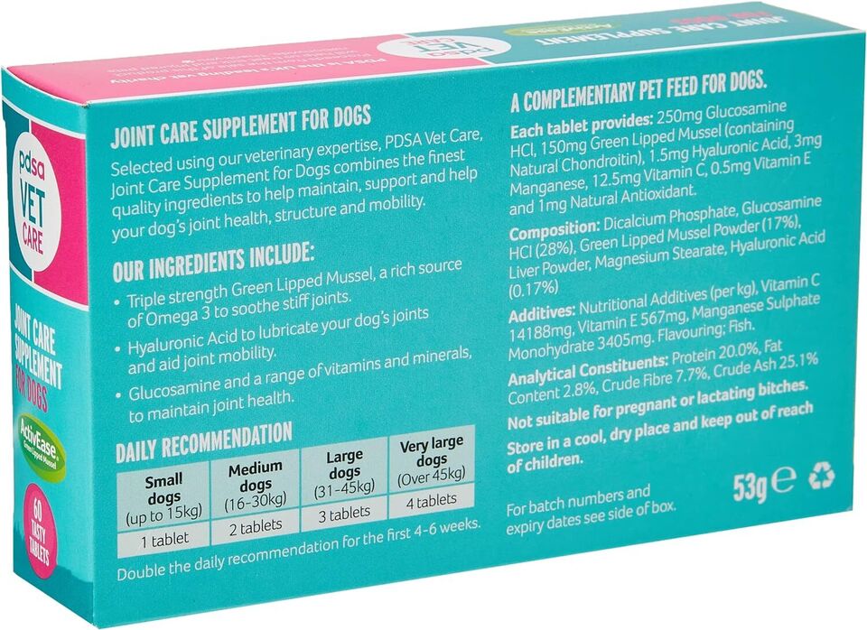 PDSA Vet Joint Care Supplement for Dogs 60 Tablets