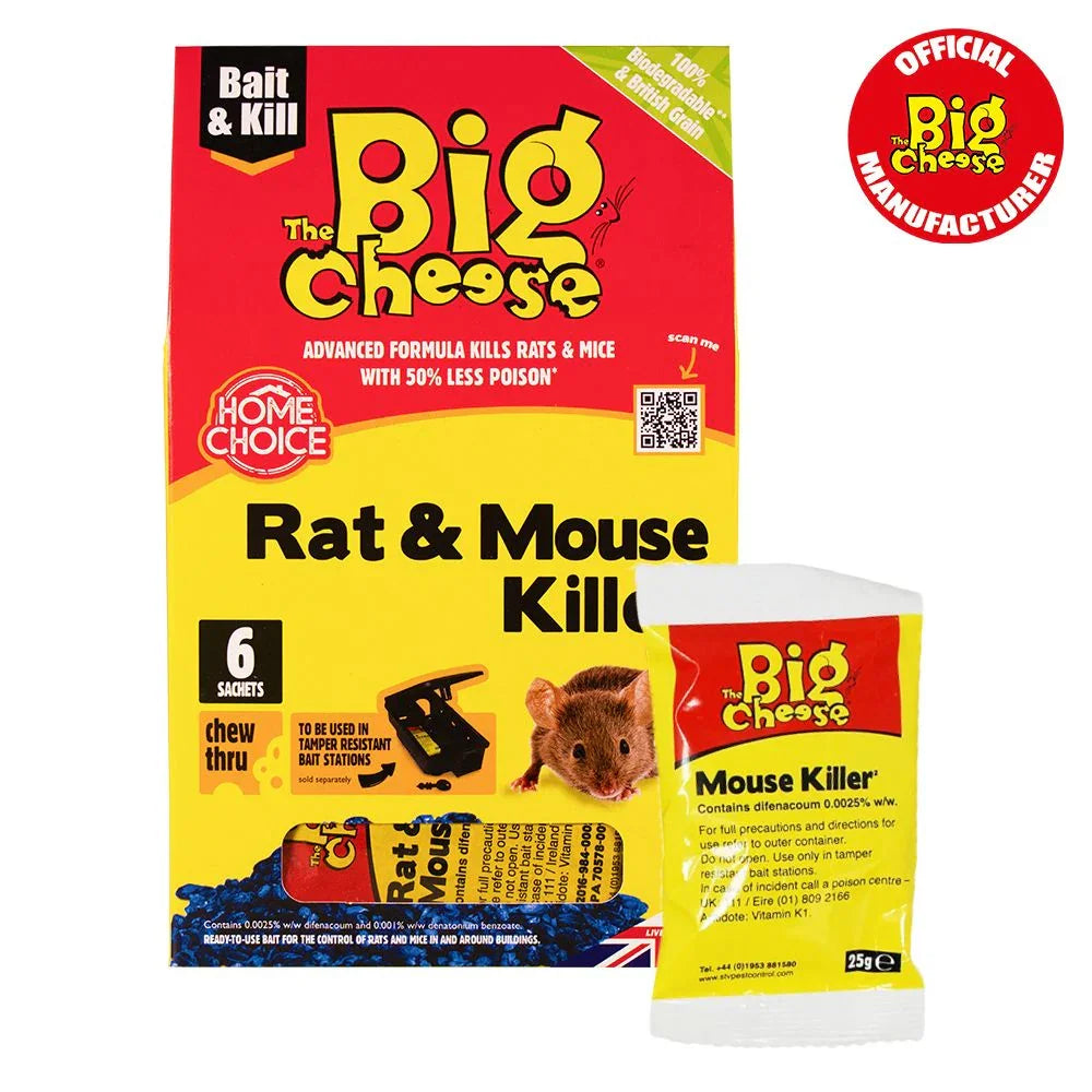 The Big Cheese Rat & Mouse Killer Grain Bait Sachet 6 x 25g