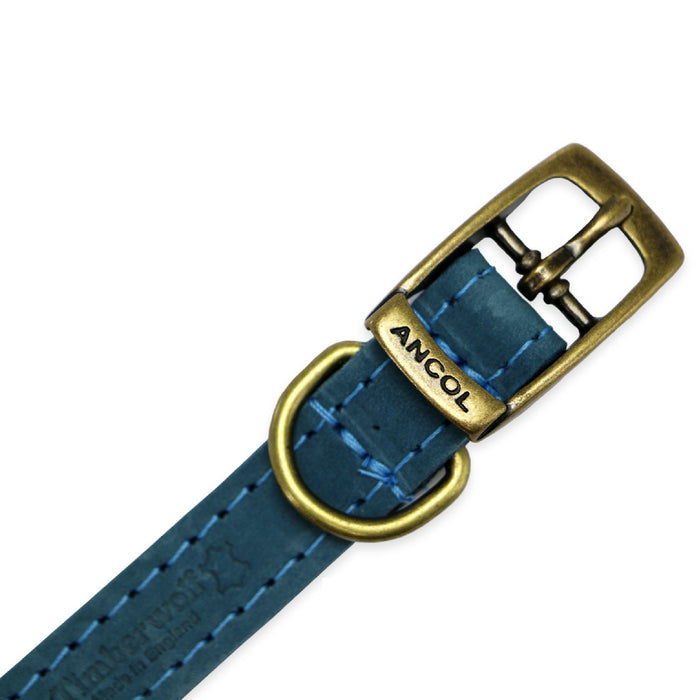 Ancol Timberwolf Leather Dog Collar Blue Size 4 (35-43cm)