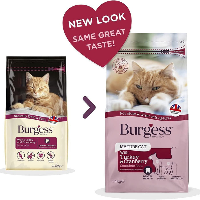 Burgess Mature Cat with Turkey & Cranberry Dry Cat Food 1.4kg