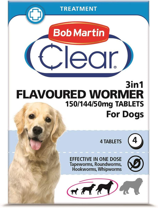 Bob Martin Clear 3-in-1 Wormer Tablets for Dogs 4 tablets