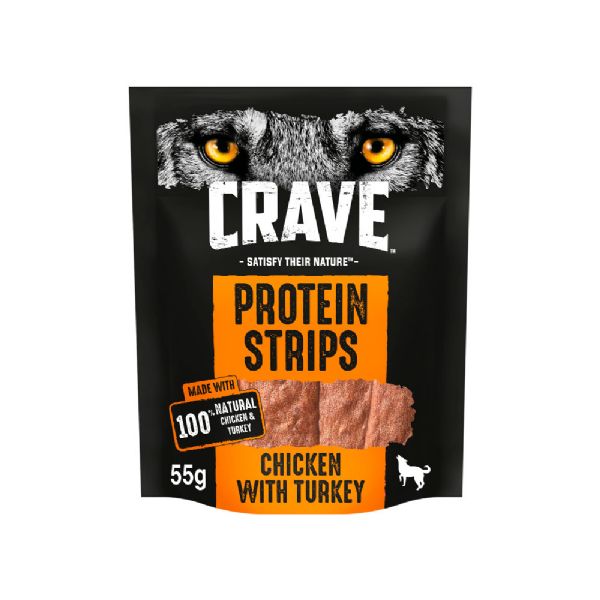Crave Protein Strips With Turkey & Chicken Dog Treats 55g