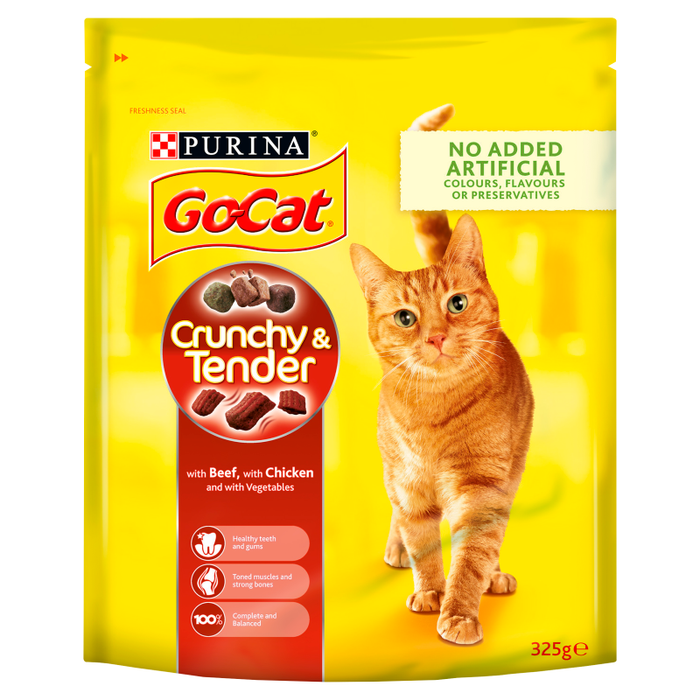 Go Cat Crunchy and Tender Beef/ Chicken & Veg Dry Cat Food - 325g