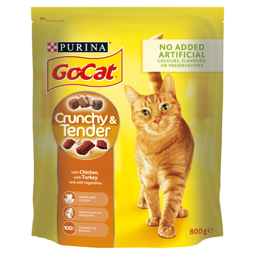 Go Cat Crunchy and Tender Chicken Turkey & Veg Dry Cat Food - 800g