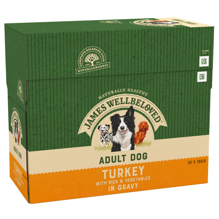 James Wellbeloved Turkey & Rice Adult Dog Pouches - 10 x 150g