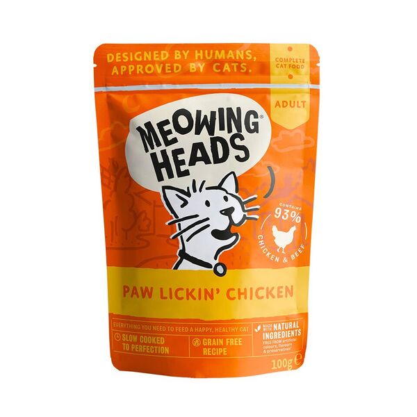 Meowing Heads Paw Lickin Chicken Cat Food Pouch 100g