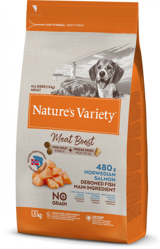 Nature's Variety Meat Boost Norwegian Salmon Adult Dry Dog Food 1.5Kg